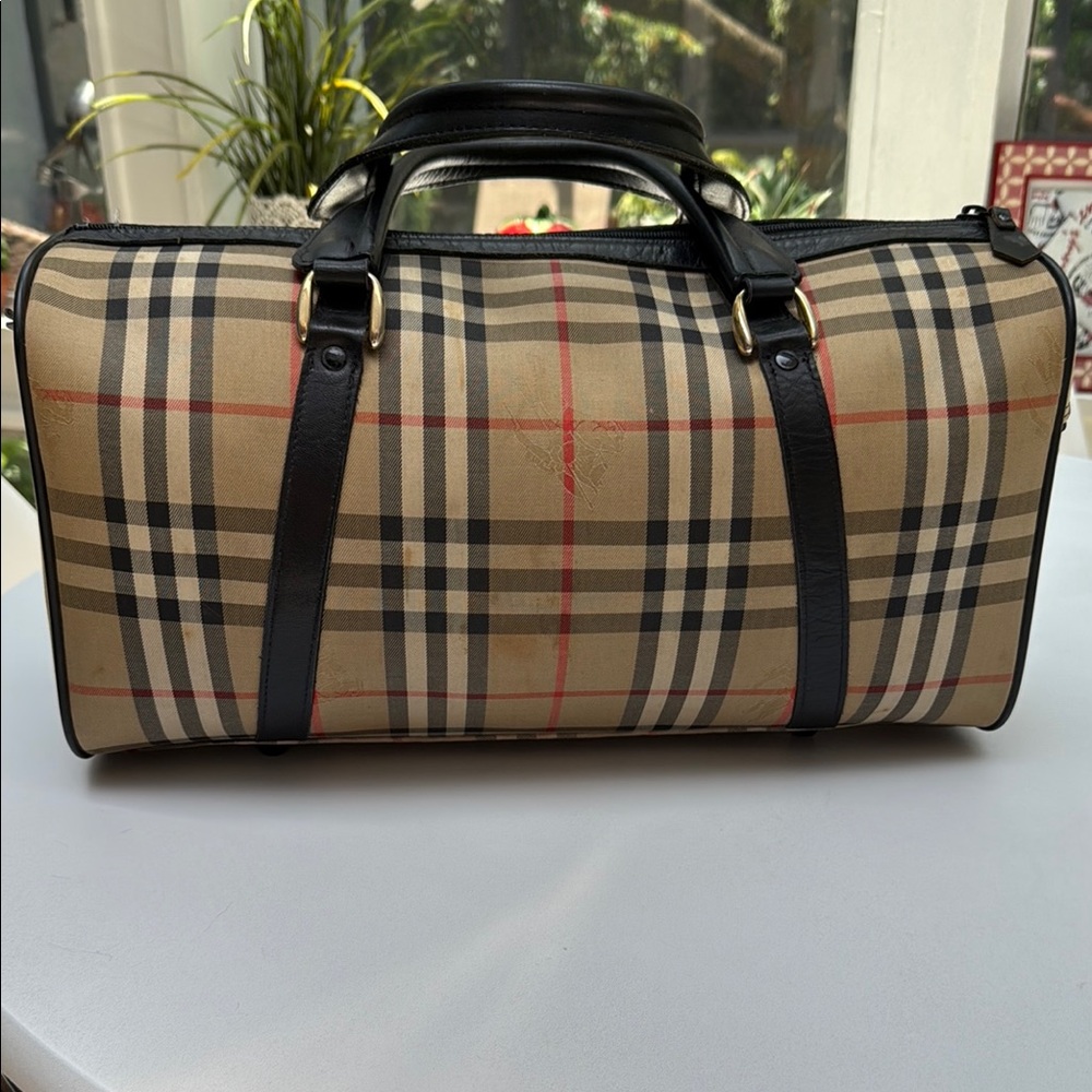 Authentic Burberry Horse Nova Check Leather & Canvas Large Boston Bag - Picture 3 of 15
